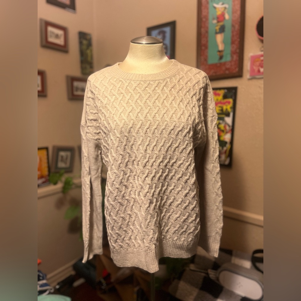 Women’s St. John’s Bay Cream Colored Diamond Motif Sweater, L